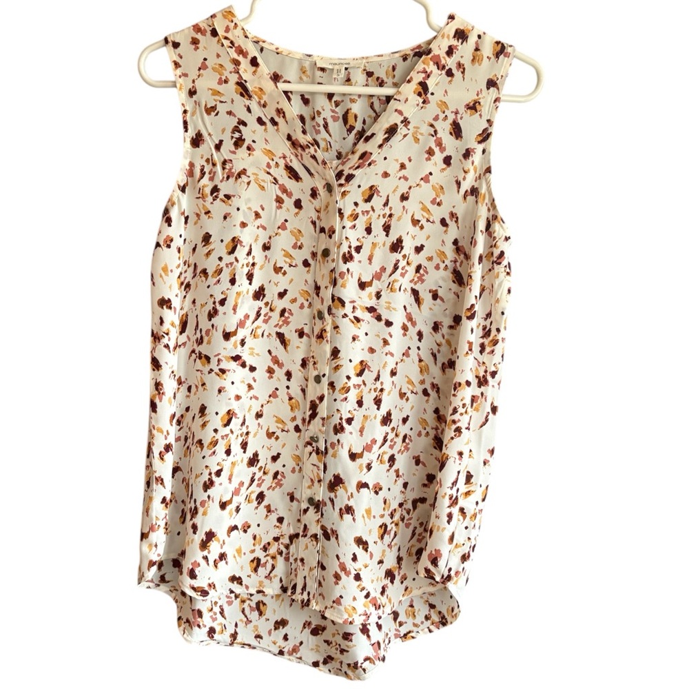 Maurices Cream and Brown Sleeveless Blouse